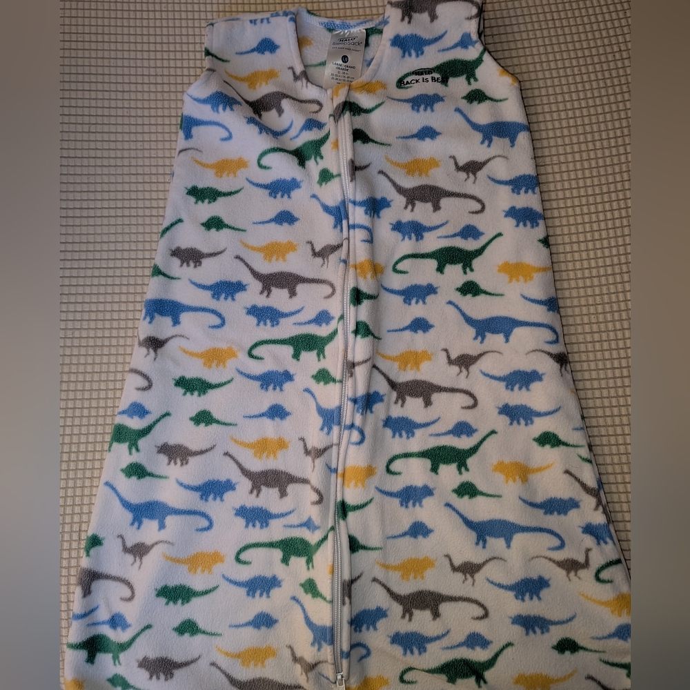 Halo White SleepSack with Blue, Green & Yellow Dinosaur Motif